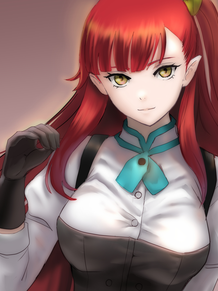 1girl, bera, black_gloves, breasts, closed_mouth, gloves, hair_ribbon, ho_den_keiji