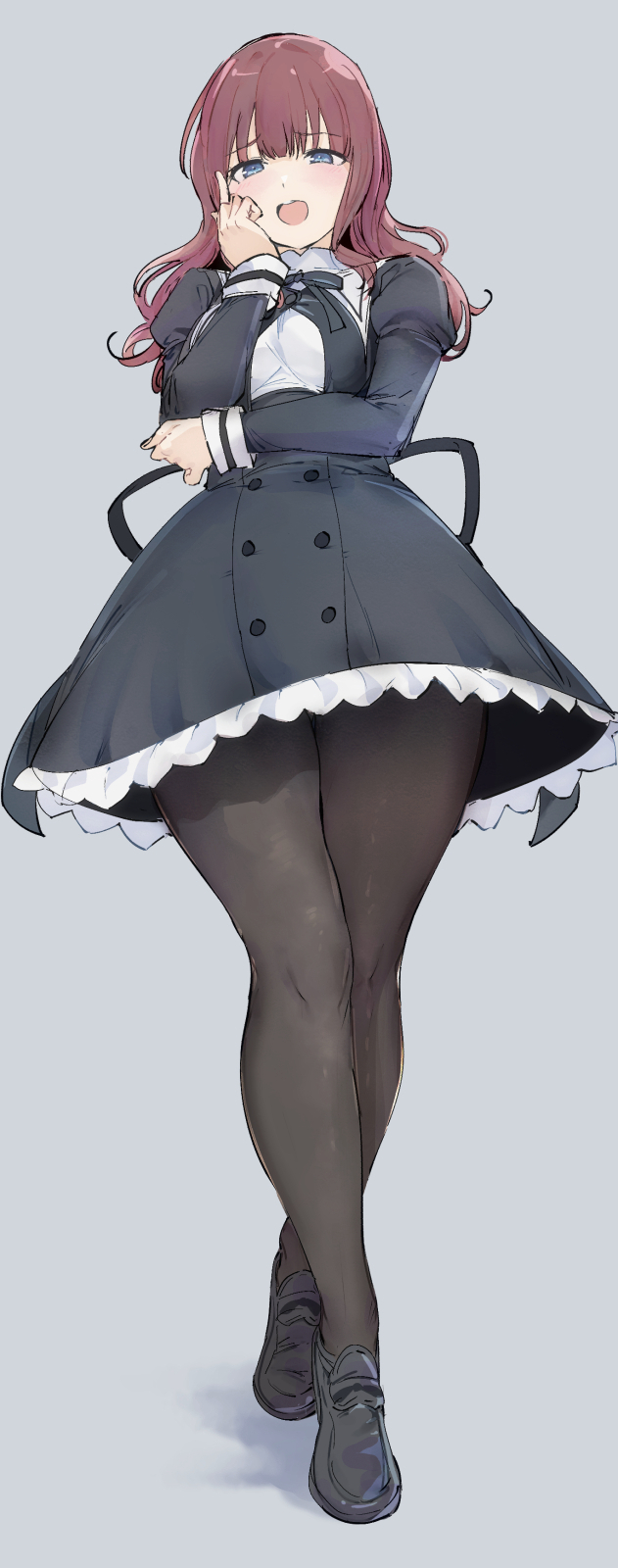 1girl, alp, assault_lily, bangs, black_footwear, black_neckwear, black_ribbon, black_skirt