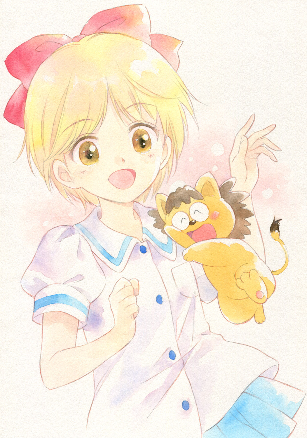 1girl, :d, ^_^, ^o^, agahari, bangs, beige_background, blonde_hair