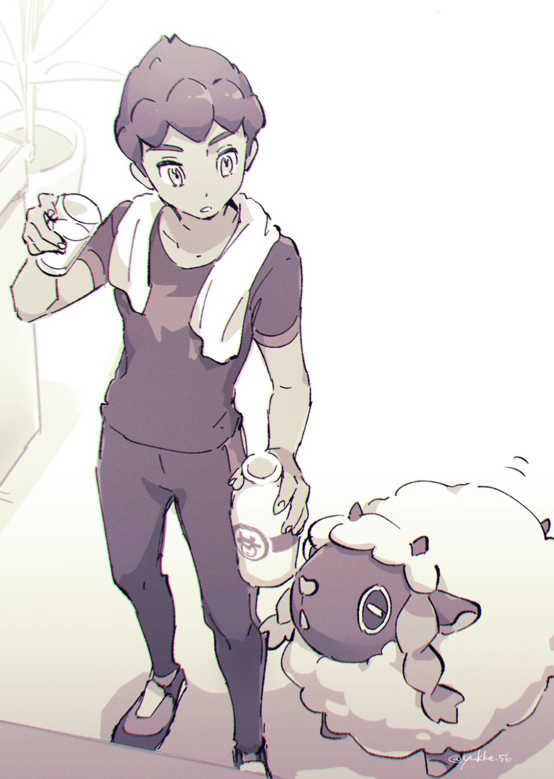 1boy, bangs, bottle, commentary_request, cup, gen_8_pokemon, glass, highres