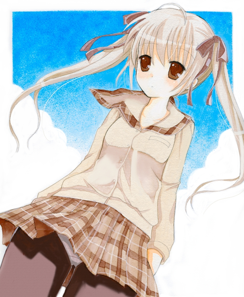 brown_eyes, cloud, clouds, hair_ribbon, kasugano_sora, long_hair, mana_(10221125), mana_(pixiv)