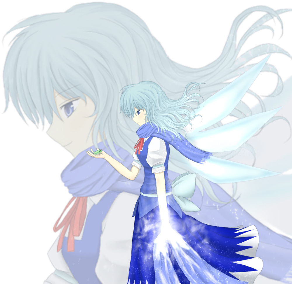 adult, blue_eyes, blue_hair, bow, bunchou_(bunchou3103), cirno, cirno-nee, dress