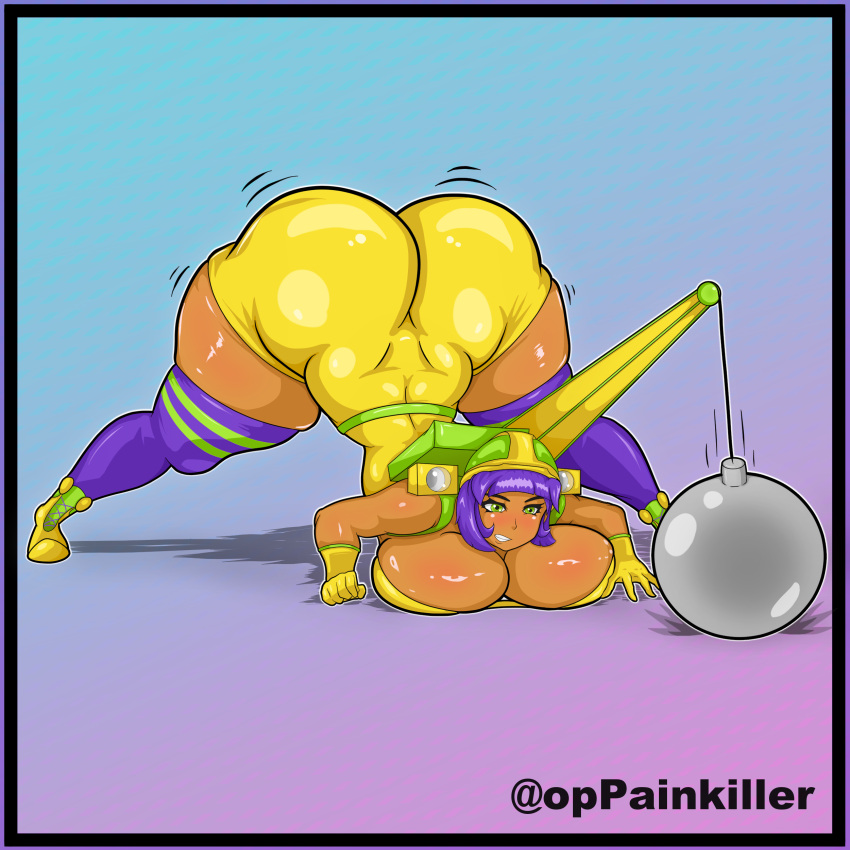 1girl, absurdres, ass, bad_anatomy, bent_over, boots, breasts, construction