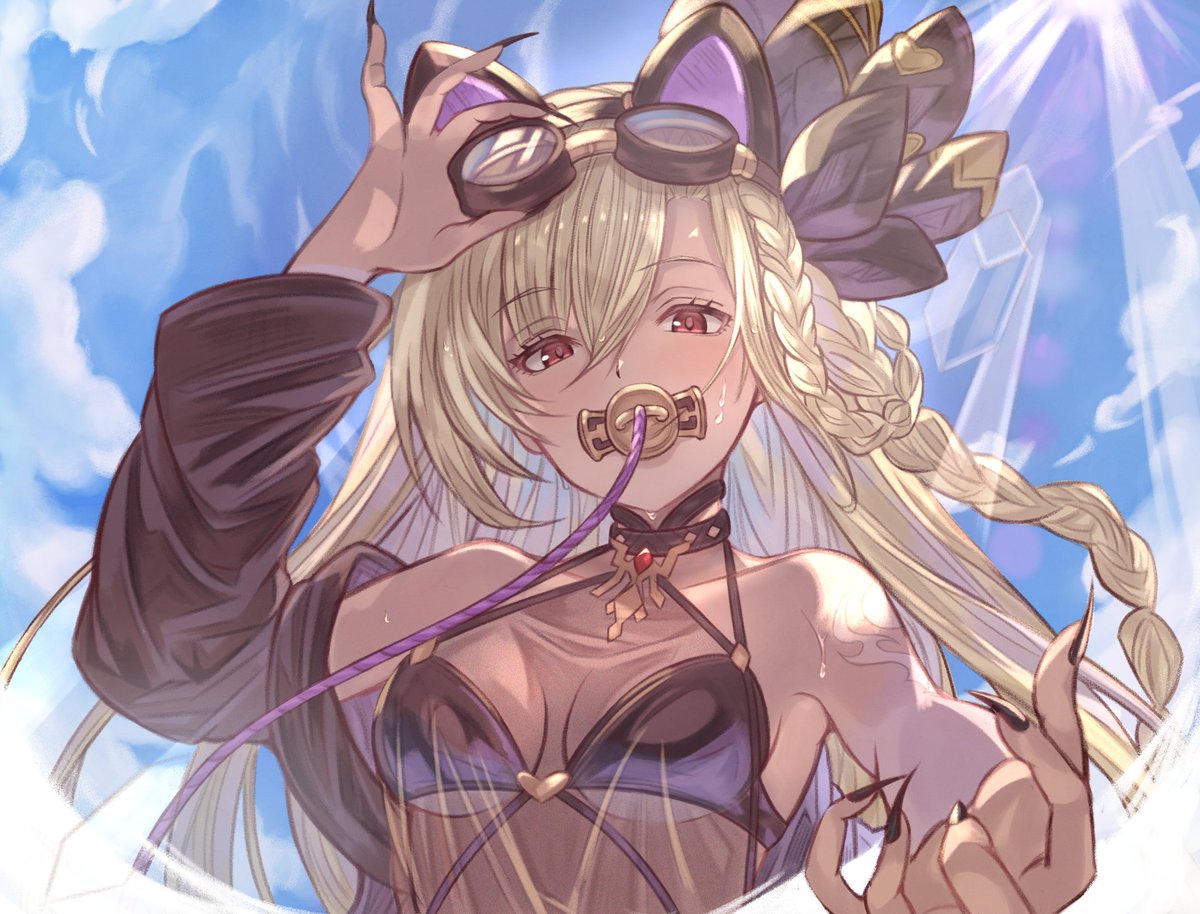 1girl, animal_ears, arutoria_(187497382), bangs, bikini, black_swimsuit, blonde_hair, breasts