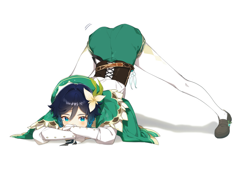 1boy, androgynous, argyle, argyle_legwear, ass, bangs, beret, black_hair