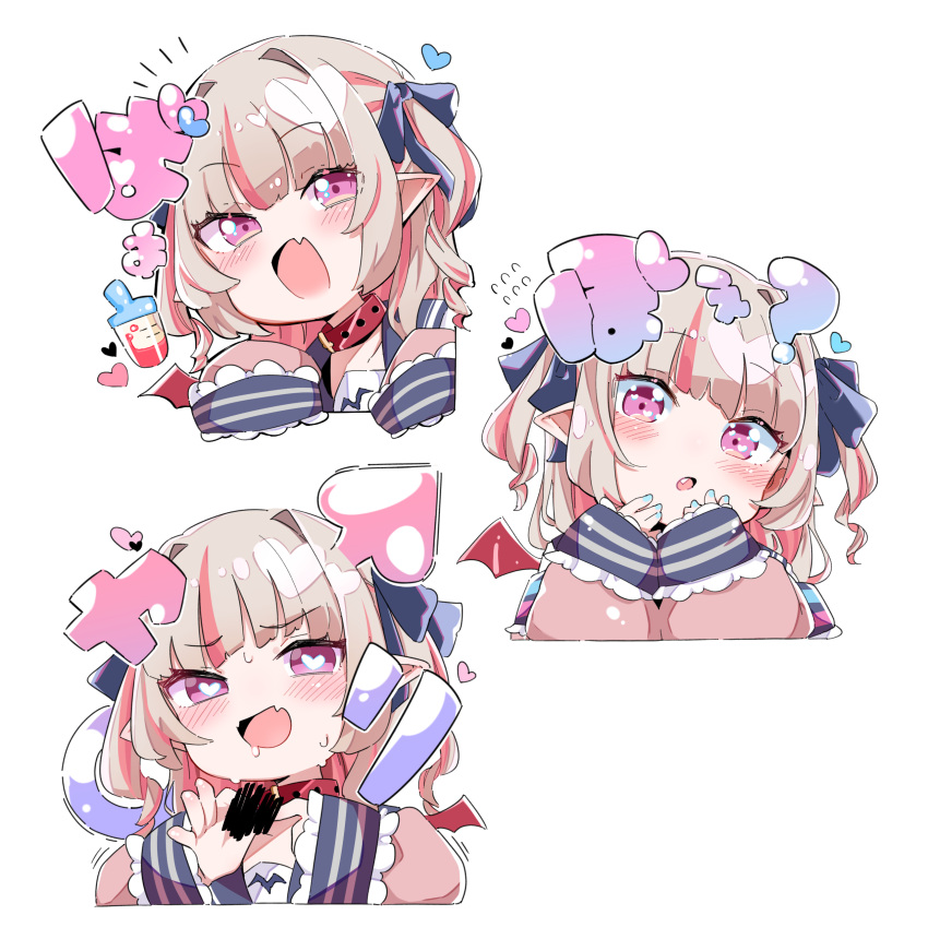 absurdres, background_text, bangs, blue_ribbon, censored, chibi, choker, collar