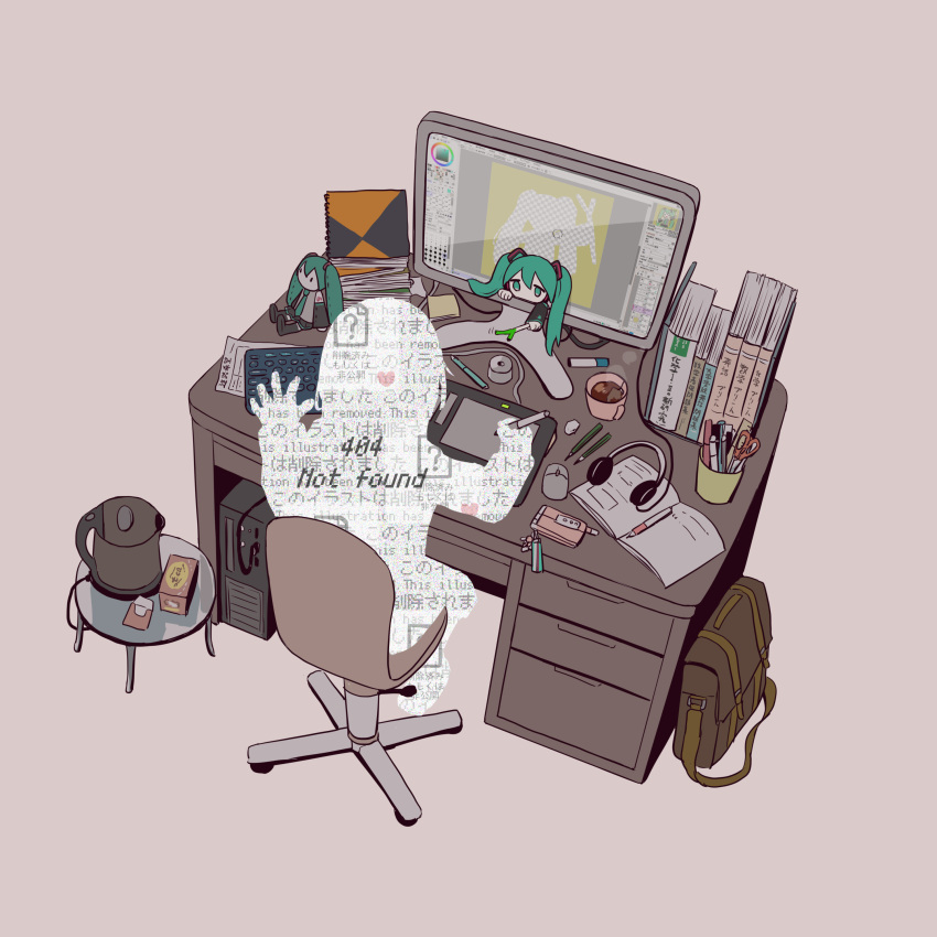 1girl, 1other, 404, absurdres, avogado6, bag, blue_hair, book