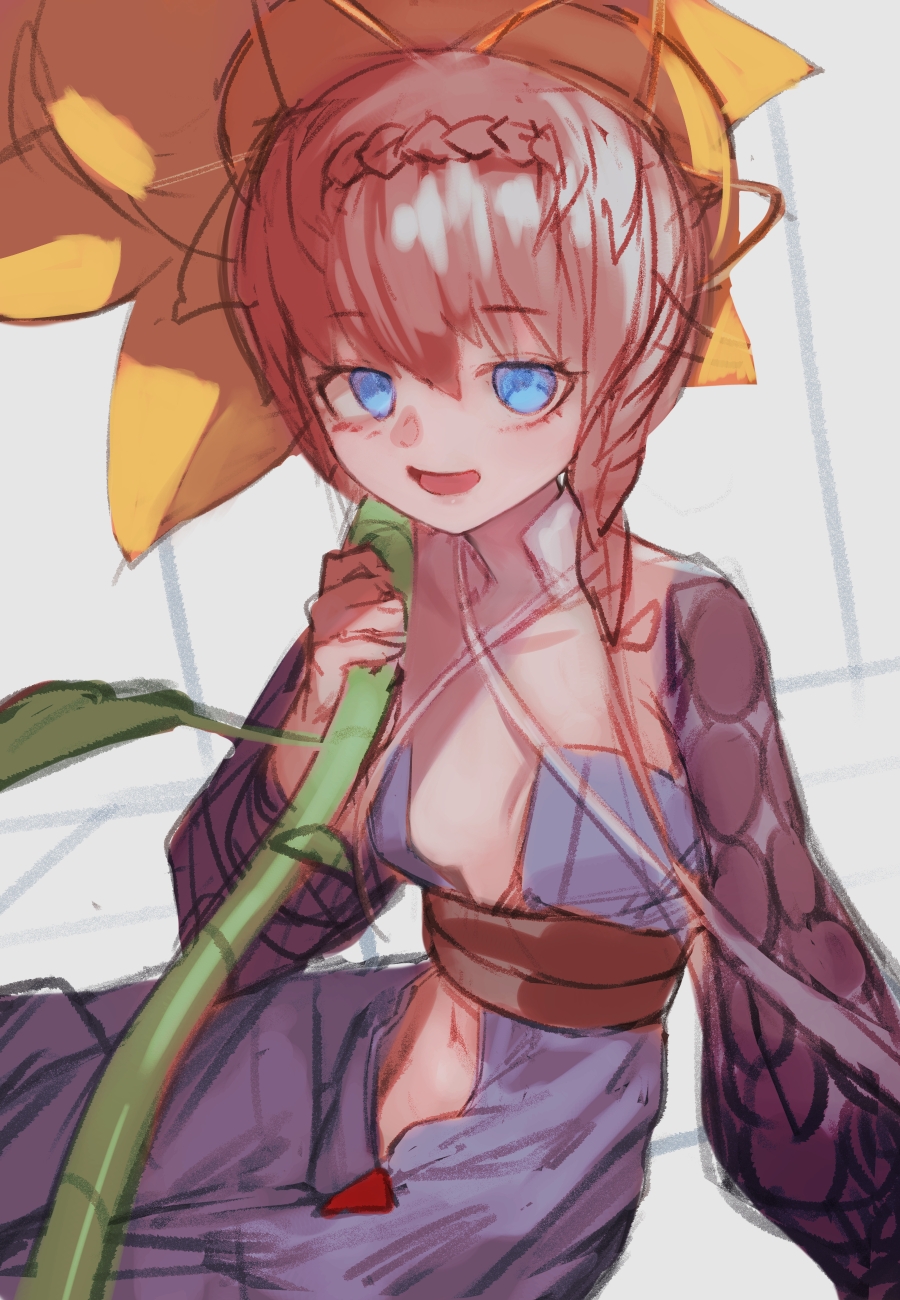 1girl, bangs, blue_eyes, braid, breasts, brown_hair, chorogon, commentary_request