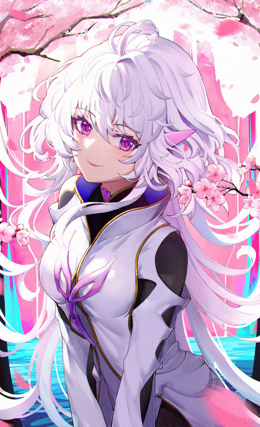 1girl, absurdres, blush, breasts, cherry_blossoms, commentary_request, fate/grand_order, fate/grand_order_arcade