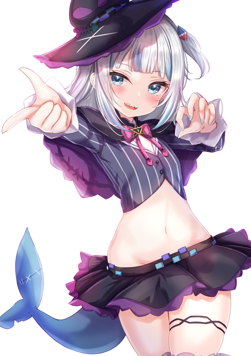 1girl, :d, bangs, black_capelet, black_headwear, black_shirt, black_skirt, blue_eyes