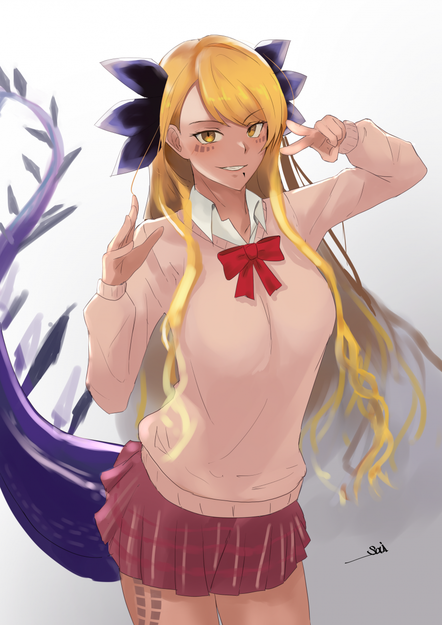1girl, alternate_costume, aya_roushi, blonde_hair, bow, commentary_request, dragon_girl, dragon_horns