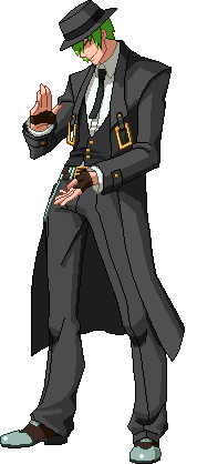 blazblue, gif, green_hair, hat, hazama, official, suit