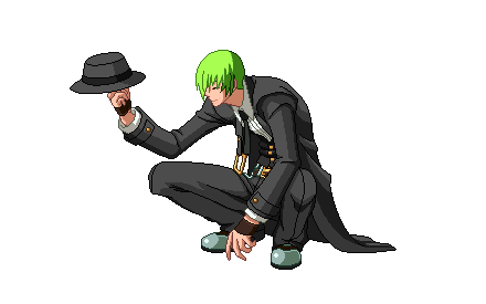 blazblue, gif, green_hair, hat, hazama, official, suit