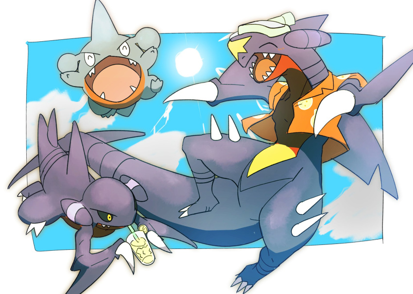 black_sclera, blush, claws, closed_eyes, clothed_pokemon, collared_shirt, colored_sclera, cup