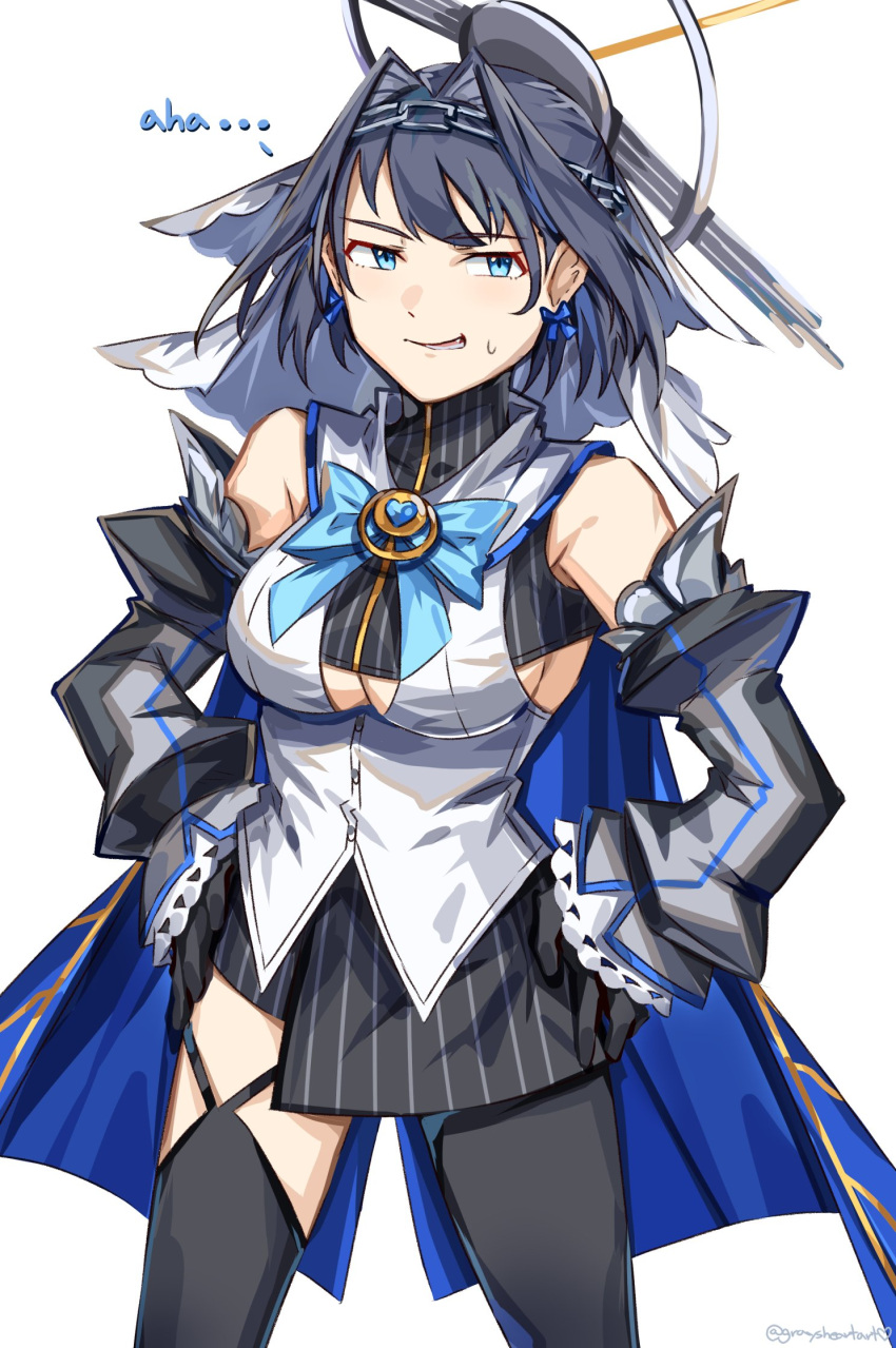 1girl, black_gloves, black_hair, black_skirt, blue_bow, blue_eyes, bow, bow_earrings