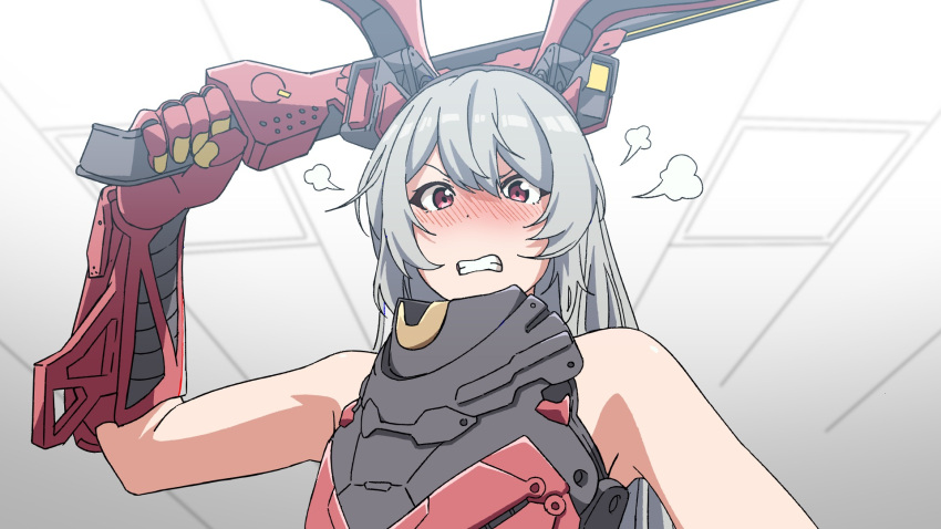 1girl, bangs, blade, blush, charolic_(girls_frontline_2), commission, embarrassed, girls_frontline_2:_exilium