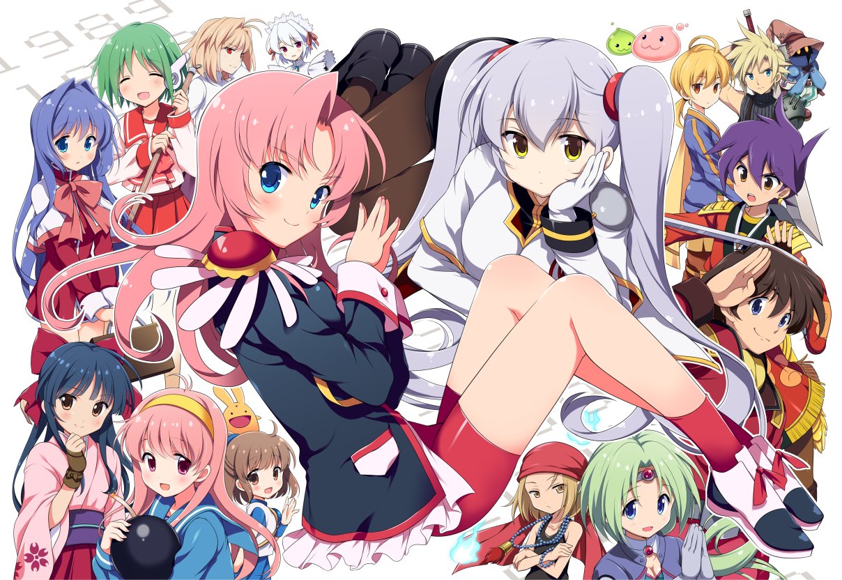 1989, 1other, 3boys, 6+girls, annotation_request, arcueid_brunestud, arm_up, armor