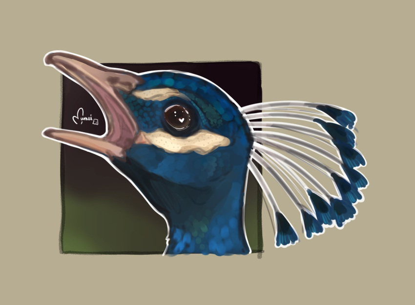 animal, animal_focus, artist_name, bird, brown_background, english_commentary, heart, highres