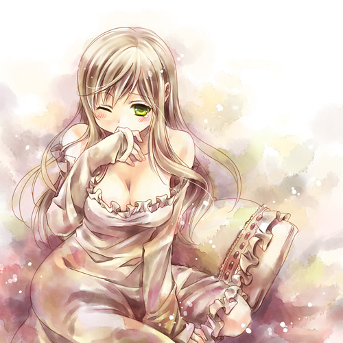 axis_powers_hetalia, blush, breasts, cleavage, dress, fu, fu_(38wasure), green_eyes
