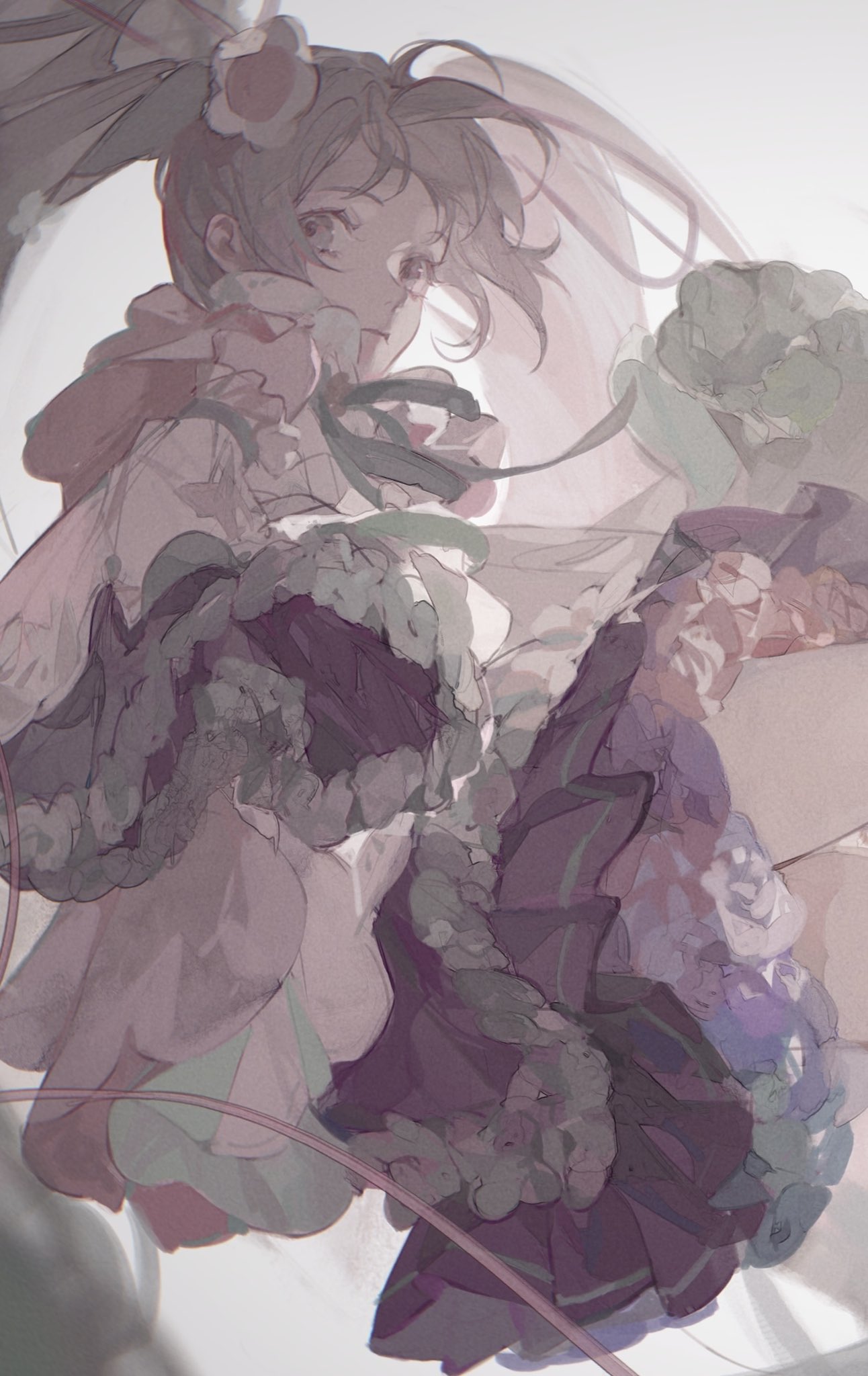 1girl, aqua_eyes, aqua_hair, bangs, bare_legs, bare_shoulders, closed_eyes, detached_sleeves