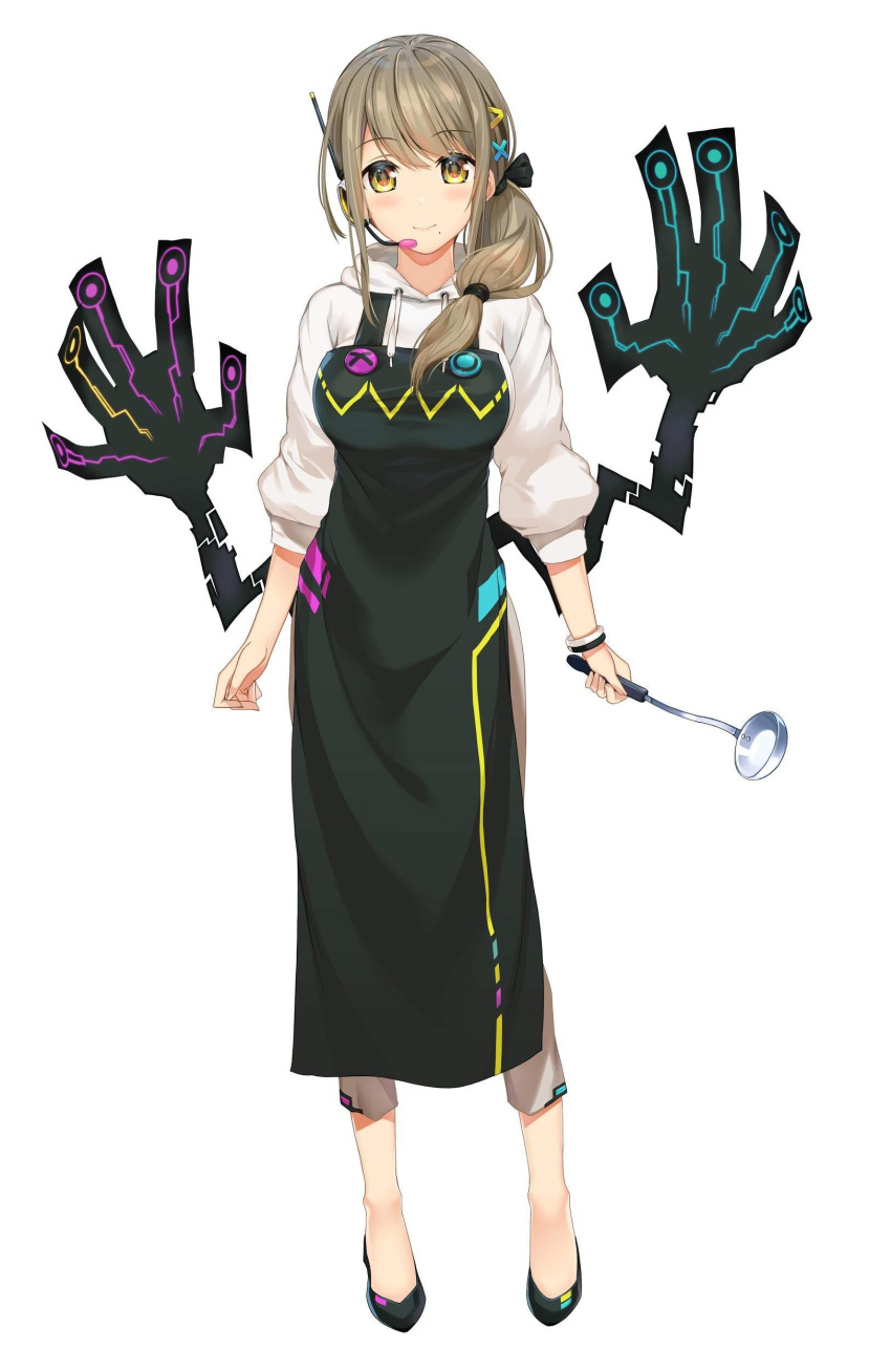 1girl, absurdres, artist_request, black_footwear, brown_hair, eyebrows_visible_through_hair, full_body, hair_ornament