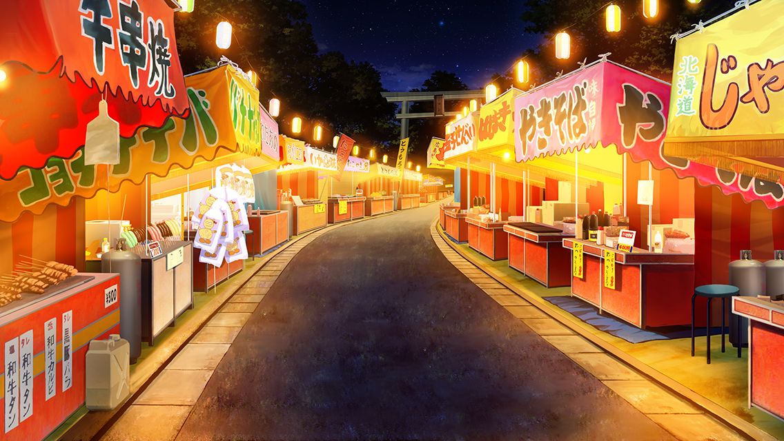blankcoin, chocolate_banana, festival, food_stand, lantern, night, night_sky, no_humans