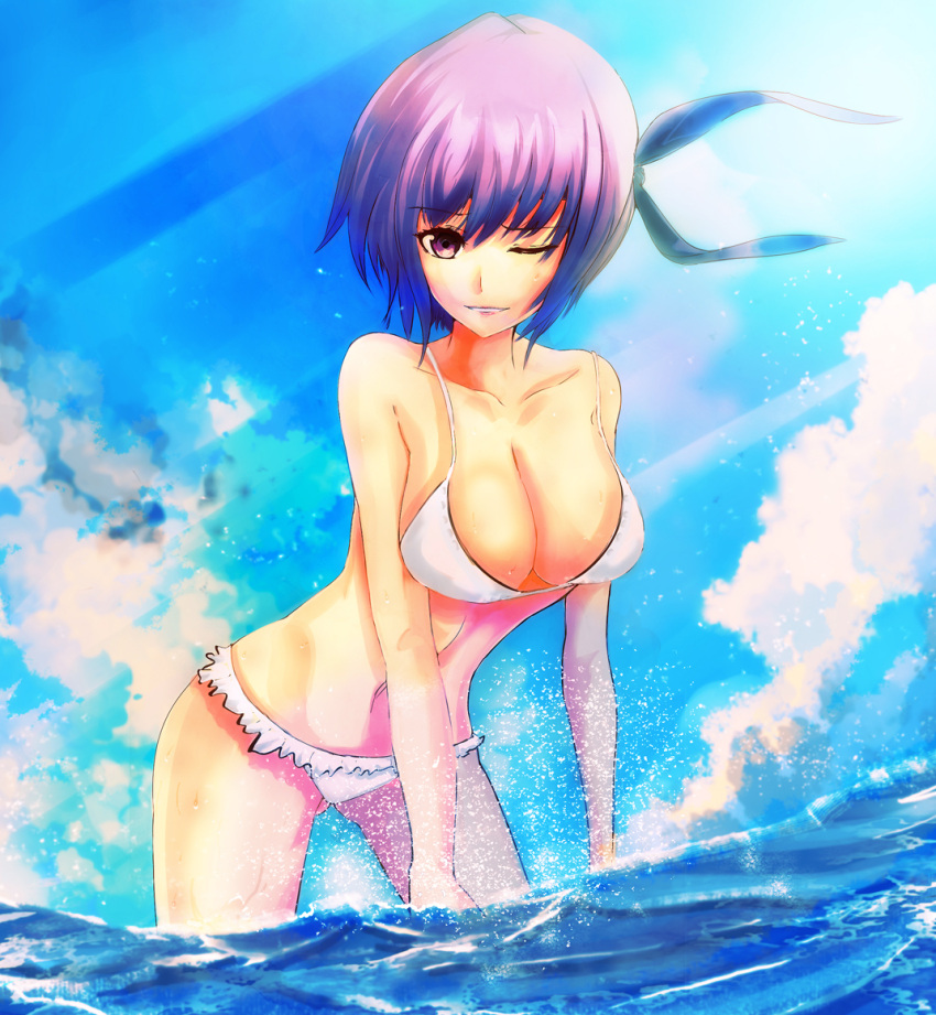 as123dfg666, ayane, ayane_(doa), bikini, dead_or_alive, gaku_daichi, headband, purple_hair