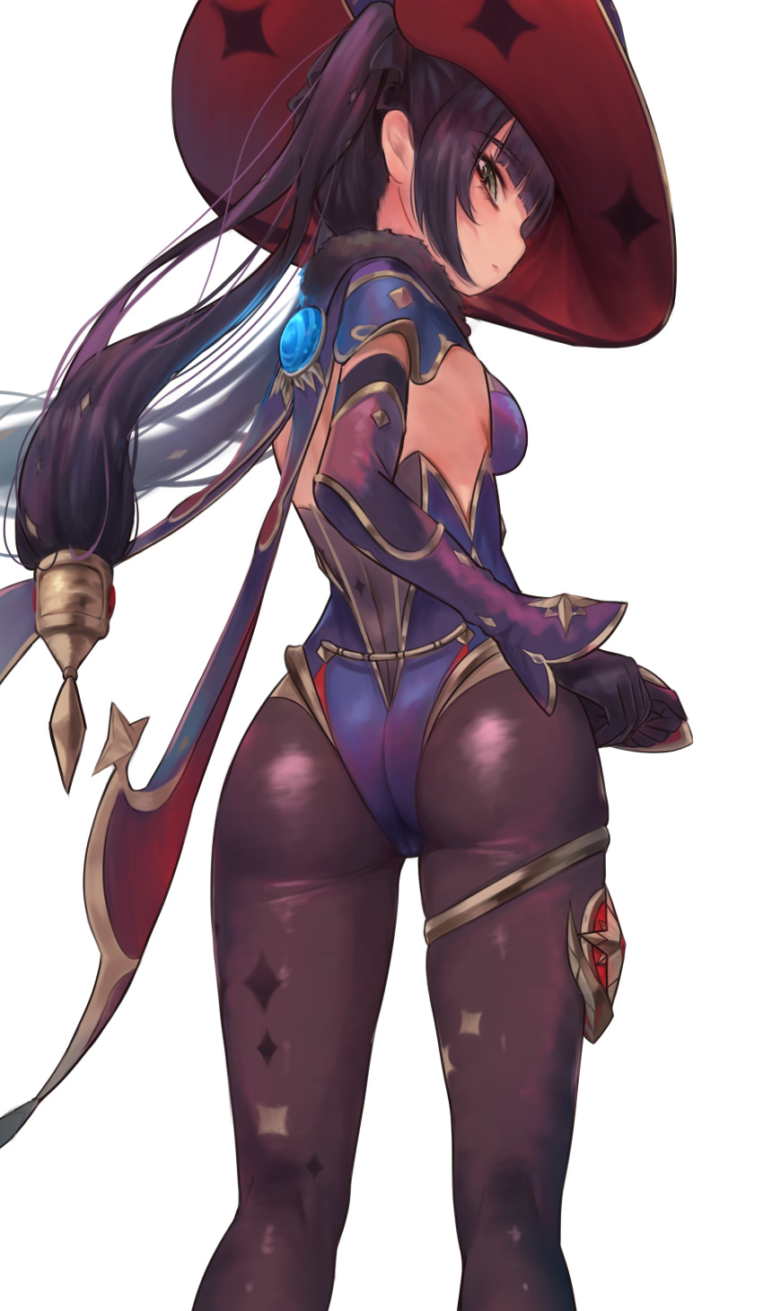 1girl, absurdres, ass, bangs, black_gloves, black_hair, black_legwear, blunt_bangs