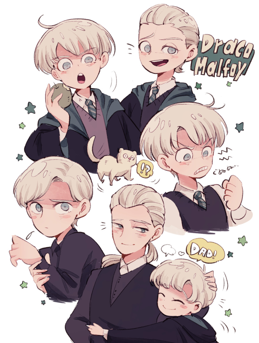 2boys, amazou, apple, black_robe, blonde_hair, blue_eyes, draco_malfoy, father_and_son