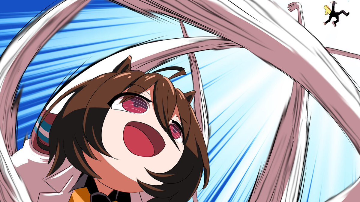 1girl, agnes_tachyon_(umamusume), ahoge, animal_ears, brown_hair, getter_robo, horse_ears, horse_girl
