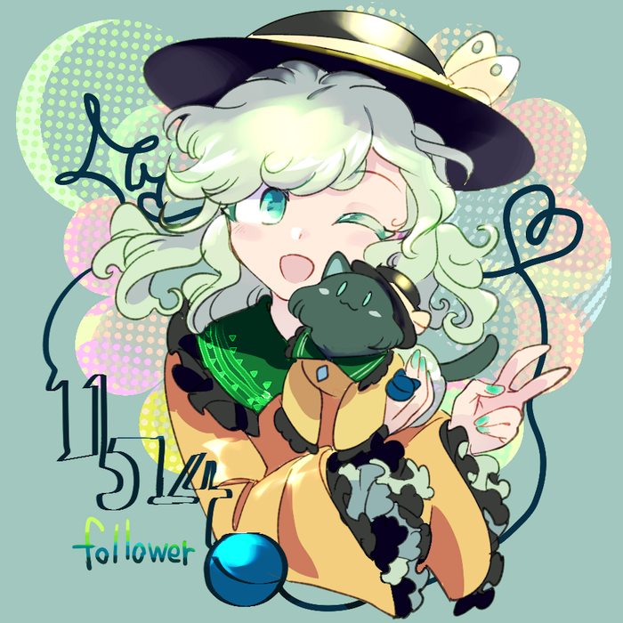 1girl, animalization, chamaruku, eyebrows_visible_through_hair, frilled_sleeves, frills, green_eyes, green_hair