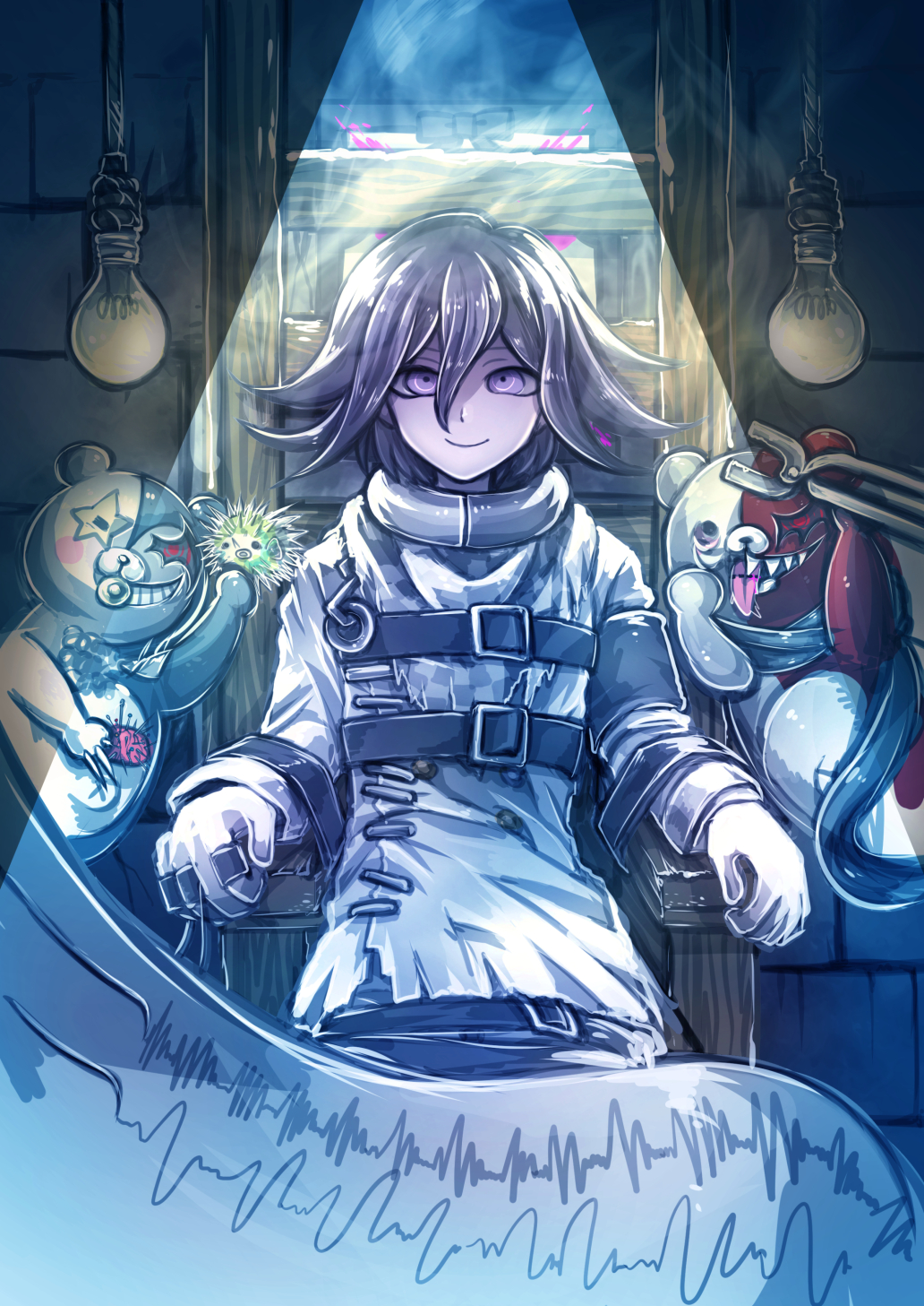 1boy, alternate_universe, belt, chair, chest_hair, curtains, dangan_ronpa_(series), dangan_ronpa_v3:_killing_harmony