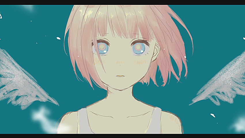 1girl, absurdres, angel_wings, bare_shoulders, blue_eyes, blush, collarbone, dress