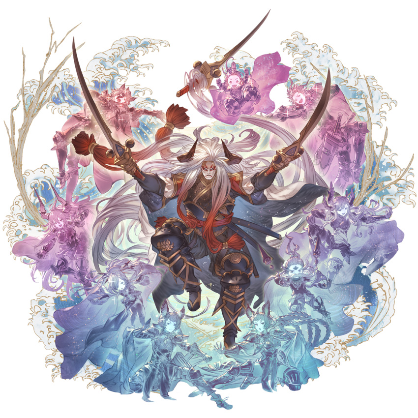 5boys, 5girls, absurdly_long_hair, anre_(granblue_fantasy), armor, cape, draph, eahta_(granblue_fantasy)