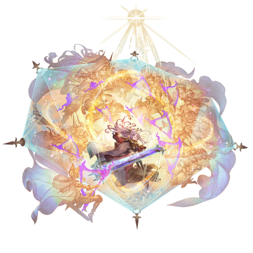 5boys, 5girls, anre_(granblue_fantasy), beamed_eighth_notes, cape, clothing_cutout, draph, dress