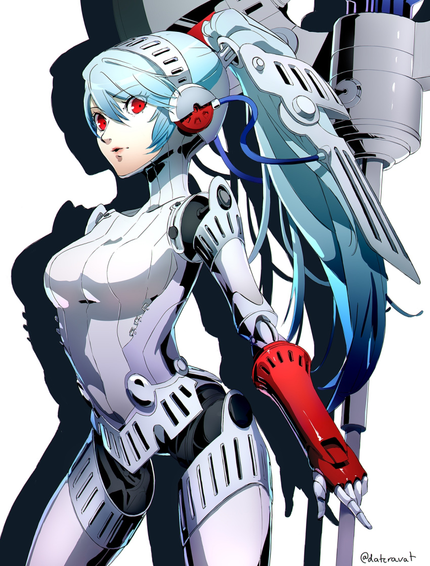 1girl, android, blue_hair, breasts, cowboy_shot, datcravat, duplicate, eyebrows_visible_through_hair