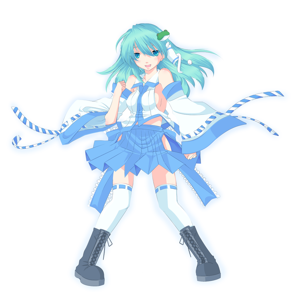 blue_eyes, blue_hair, hayagiri, kochiya_sanae, thighhighs, touhou