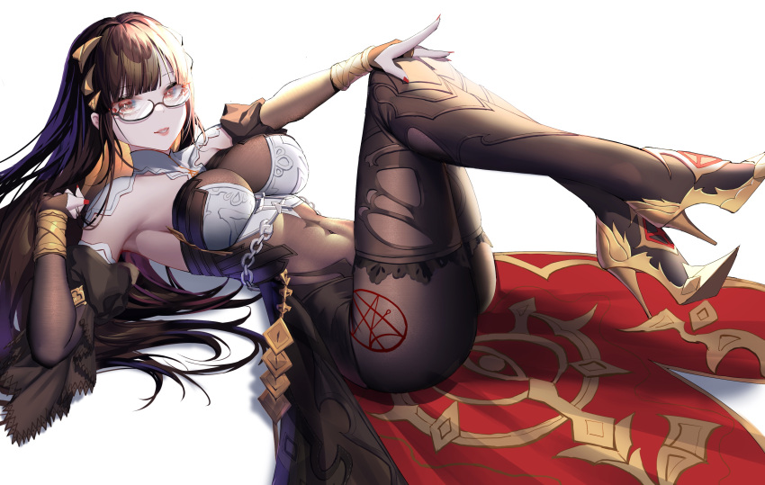 1girl, absurdres, bangs, black_hair, black_legwear, breasts, bridal_gauntlets, capelet