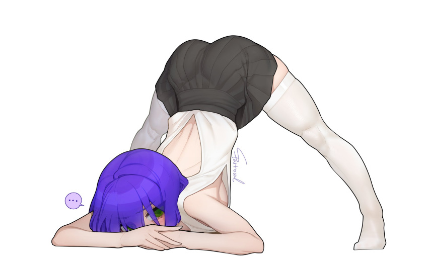 ..., 1girl, artist_name, backless_outfit, black_skirt, blush, commentary_request, eyebrows_visible_through_hair