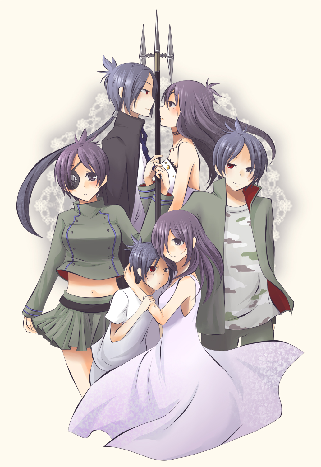 eyepatch, highres, katekyo_hitman_reborn, katekyo_hitman_reborn!, midriff, morino_kaede, navel, purple_hair