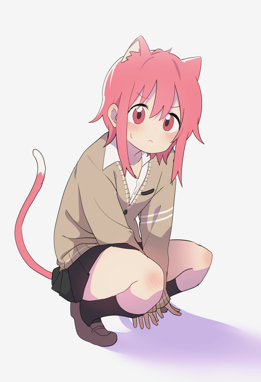 1girl, :<, absurdres, animal_ears, bangs, black_legwear, black_skirt, blush