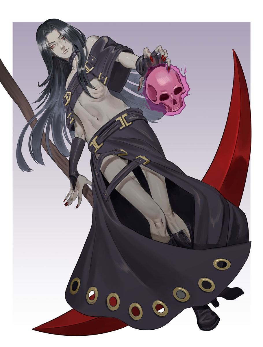 1boy, bare_shoulders, black_hair, guilty_gear, highres, kyo_niku, long_hair, looking_at_viewer