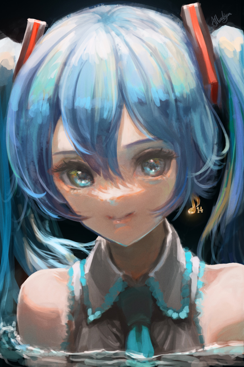 1girl, absurdres, aqua_neckwear, arise_(allicenogalca), bangs, black_background, blue_eyes, blue_hair