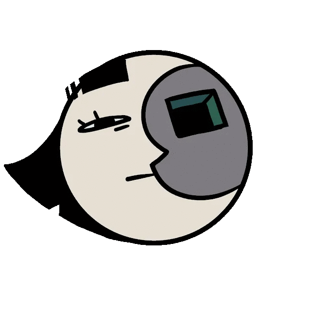 animated, animated_gif, black_eyes, black_hair, closed_mouth, colored_skin, ena_(series), full_body, grey_skin, hole_in_head, hole_on_body, moon, moony_(joel_g), one-eyed, rubypanda, short_hair, simple_background, spinning, thick_eyebrows, transparent_background, white_skin