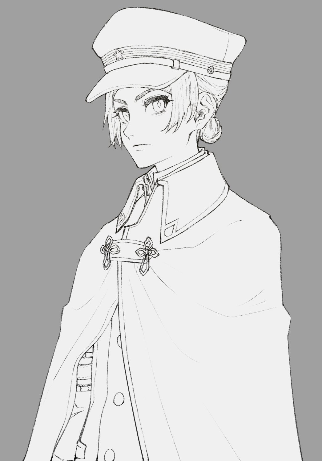 1girl, bibabunie, buttons, cape, closed_mouth, crossdressing, crossdressing_(ftm), dai_gyakuten_saiban