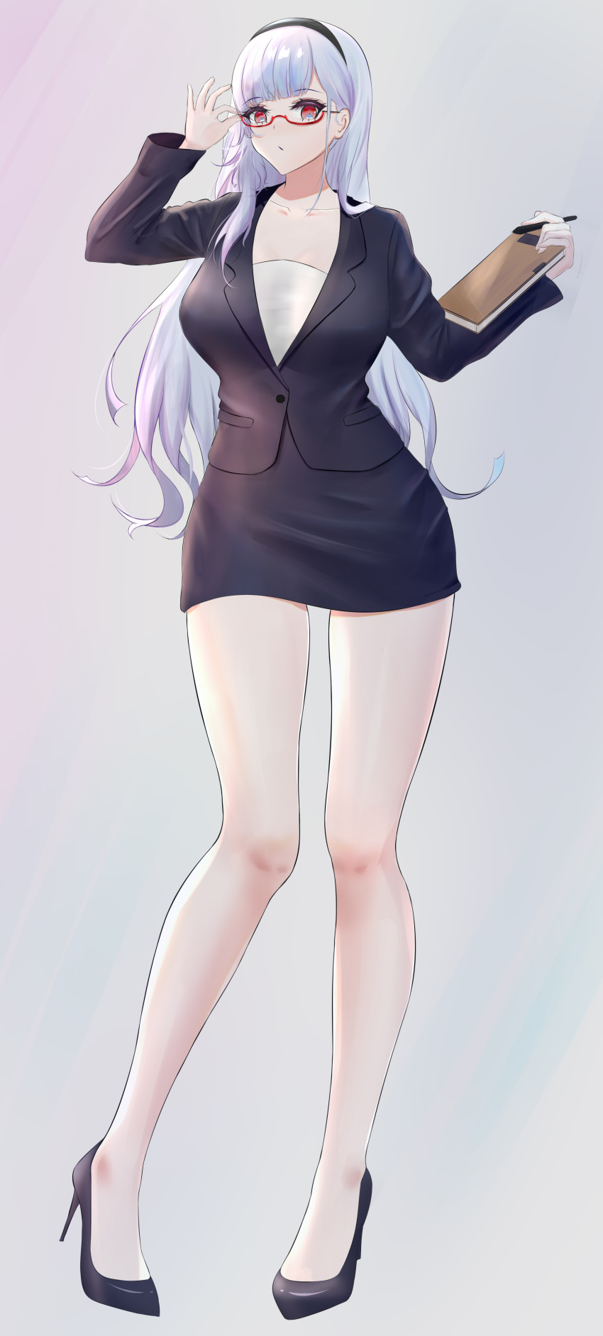 1girl, absurdres, alternate_costume, azur_lane, bespectacled, black_footwear, black_jacket, black_skirt