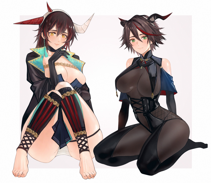 2girls, absurdres, aegir_(azur_lane), aegir_(azur_lane)_(cosplay), ass, asymmetrical_horns, azur_lane, bare_shoulders