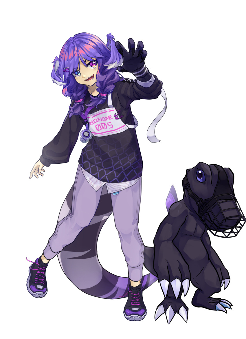 1am, 1girl, :d, agumon, black_sweater, blue_eyes, braid, commentary