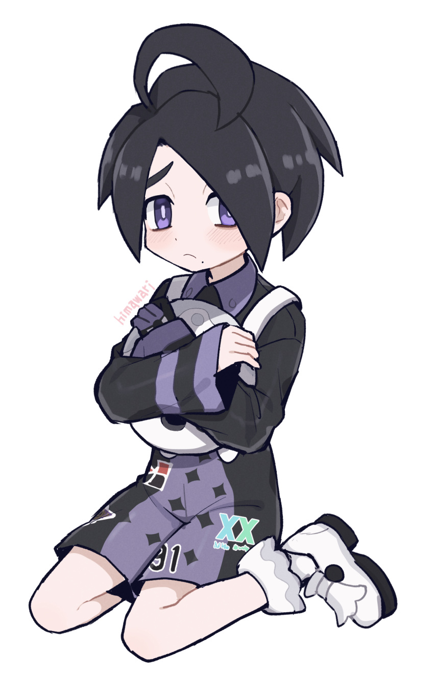 1boy, absurdres, ahoge, allister_(pokemon), black_hair, bright_pupils, closed_mouth, collared_shirt