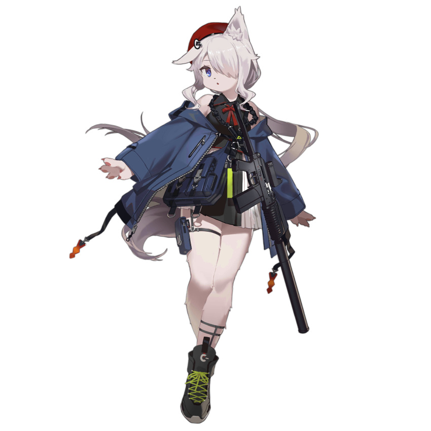 1girl, 9a-91, 9a-91_(girls_frontline), 9a-91_(travelling_with_a_loyal_friend)_(girls_frontline), :o, animal_ear_request, animal_ears, animal_hands